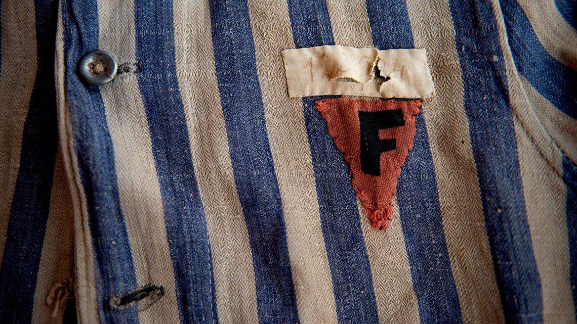 In May, Holocaust survivor Jacqueline Goldman, 95, of Palm Beach, donated her late father Daniel Okrent’s concentration camp uniform jacket to a Palm Beach synagogue. 