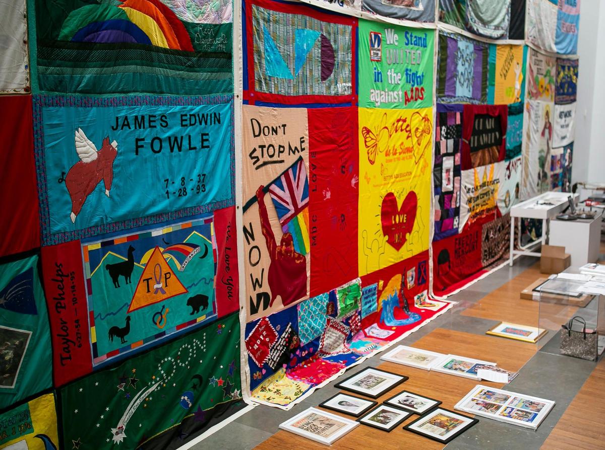 A portion of the AIDS Memorial Quilt is on display as part of the exhibit, A Matter of Time: Examining Forty Years of AIDS While Living through a Pandemic, at the Coral Gables Museum in Miami, Florida on Monday, April 5, 2021.