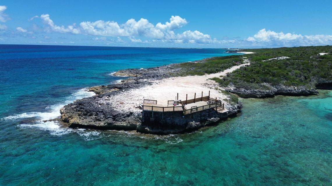 Locals have watched with suspicion as gates, roads and this oceanfront deck began to appear on the property. The oceanfront land is a short walk up the beach to Long Island’s most famous tourist attraction, Dean’s Blue Hole dive site.