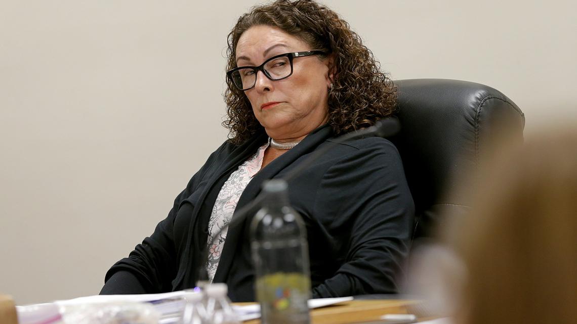 North Bay Village City Mayor Connie Leon-Kreps reacts during a commission meeting on Tuesday, May 8, 2018.
