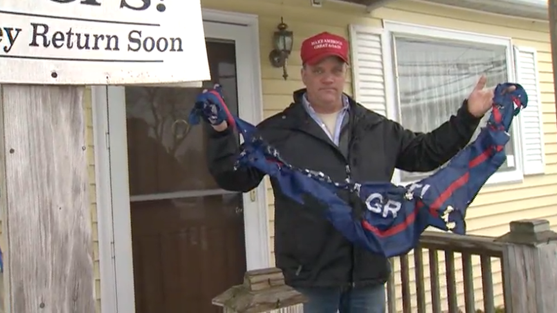 Gus Klein, a veteran of the Afghanistan war, says someone burned his Trump 2020 flag flying outside of his house in Burlington, Vermont. He said the flag was left on his porch, and now he fears for his safety.