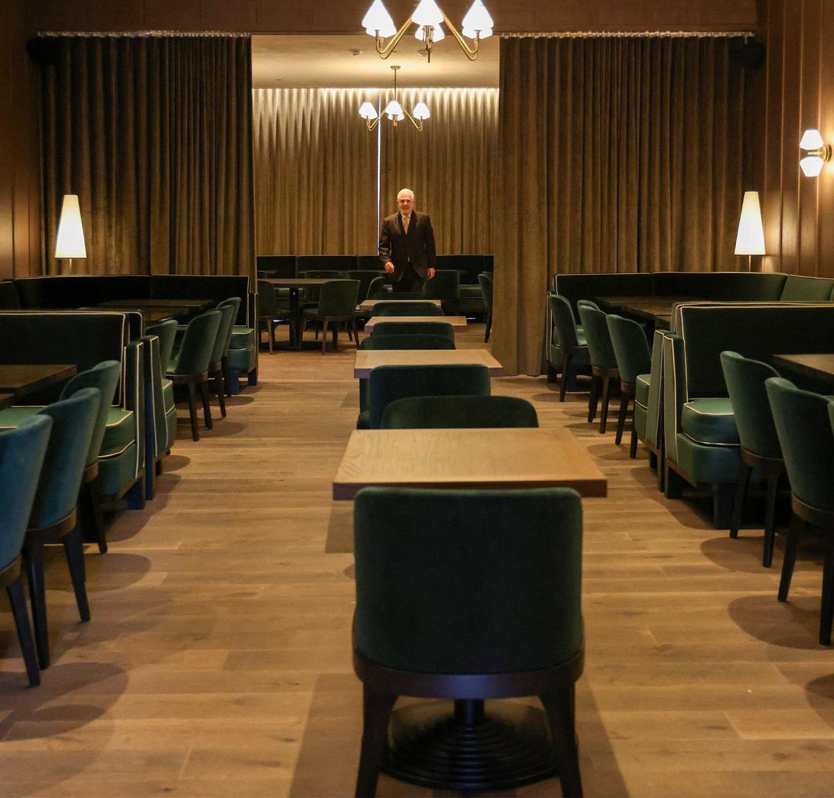 Russell Galbut gives a tour of the large dining area of the steakhouse at the soon-to-open Gale Hotel and Residence during a recent property preview on Thursday, May 16, 2024 in Miami, Florida.