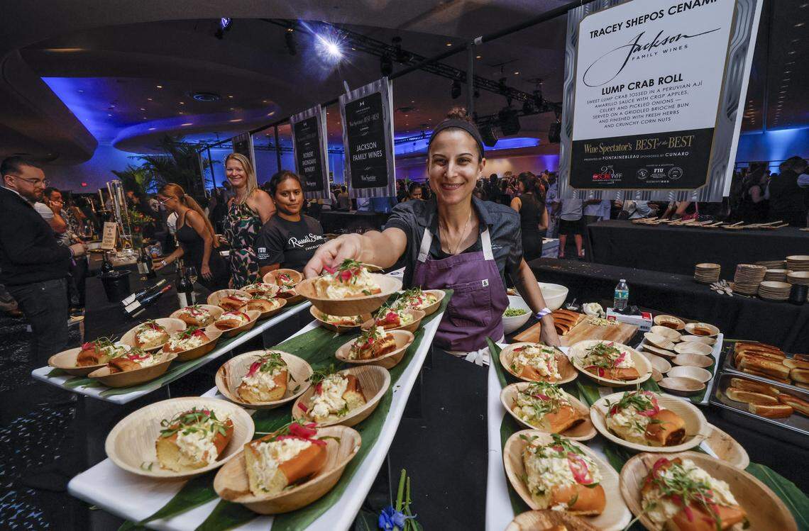 Jackson Family Wines Executive Chef Tracey Shepos Cenami serves Lump Crab Roll to guests as the Fontainebleau Miami Beach presents Wine Spectator's Best of the Best with 60 of the nation’s most acclaimed chefs and more than 65 of the world’s premier wineries at the resort hotel on Friday, February 20, 2026.