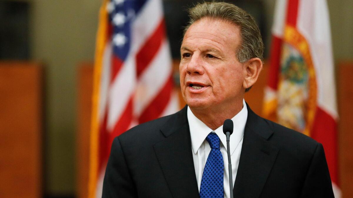 Former Broward Sheriff Scott Israel speaks to the media after being named Opa-locka’s new police chief during a press conference at the Sherbondy Village Community Center in Opa Locka, Florida, on Friday, May 6, 2022.