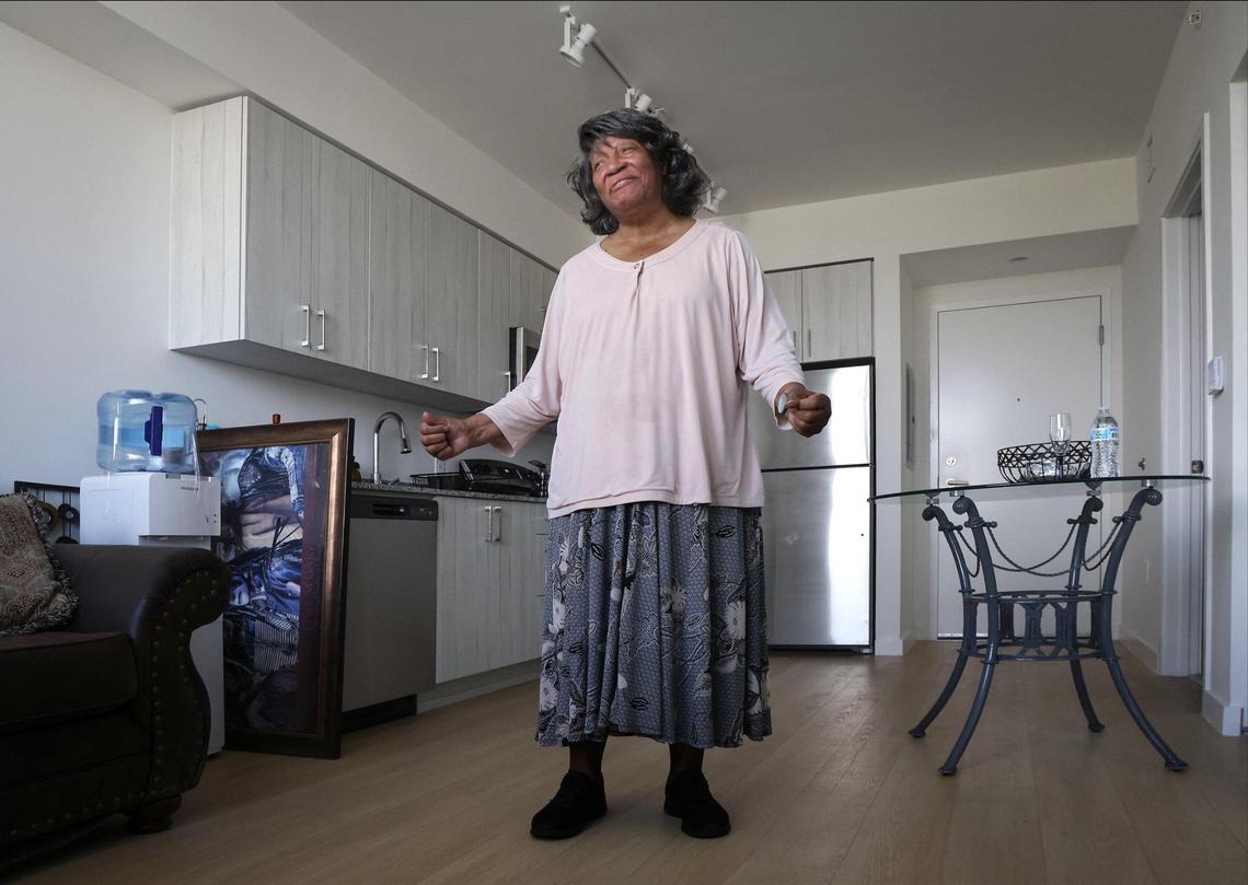 Resident Minnie Davis, 74, has a new apartment at Serenity of Liberty Square, phase four in a nine-phase redevelopment project of Liberty Square.