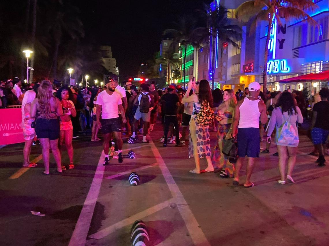 Miami Beach police are watching a large Spring Break crowd that spilled over Ocean Drive. The crowd is peaceful and police its business as usual.&nbsp;