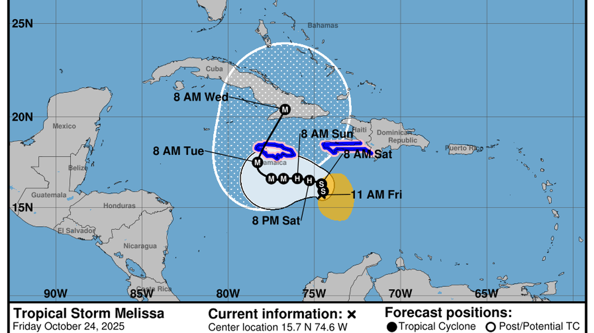 Tropical Storm Melissa is projected to become a major hurricane next week