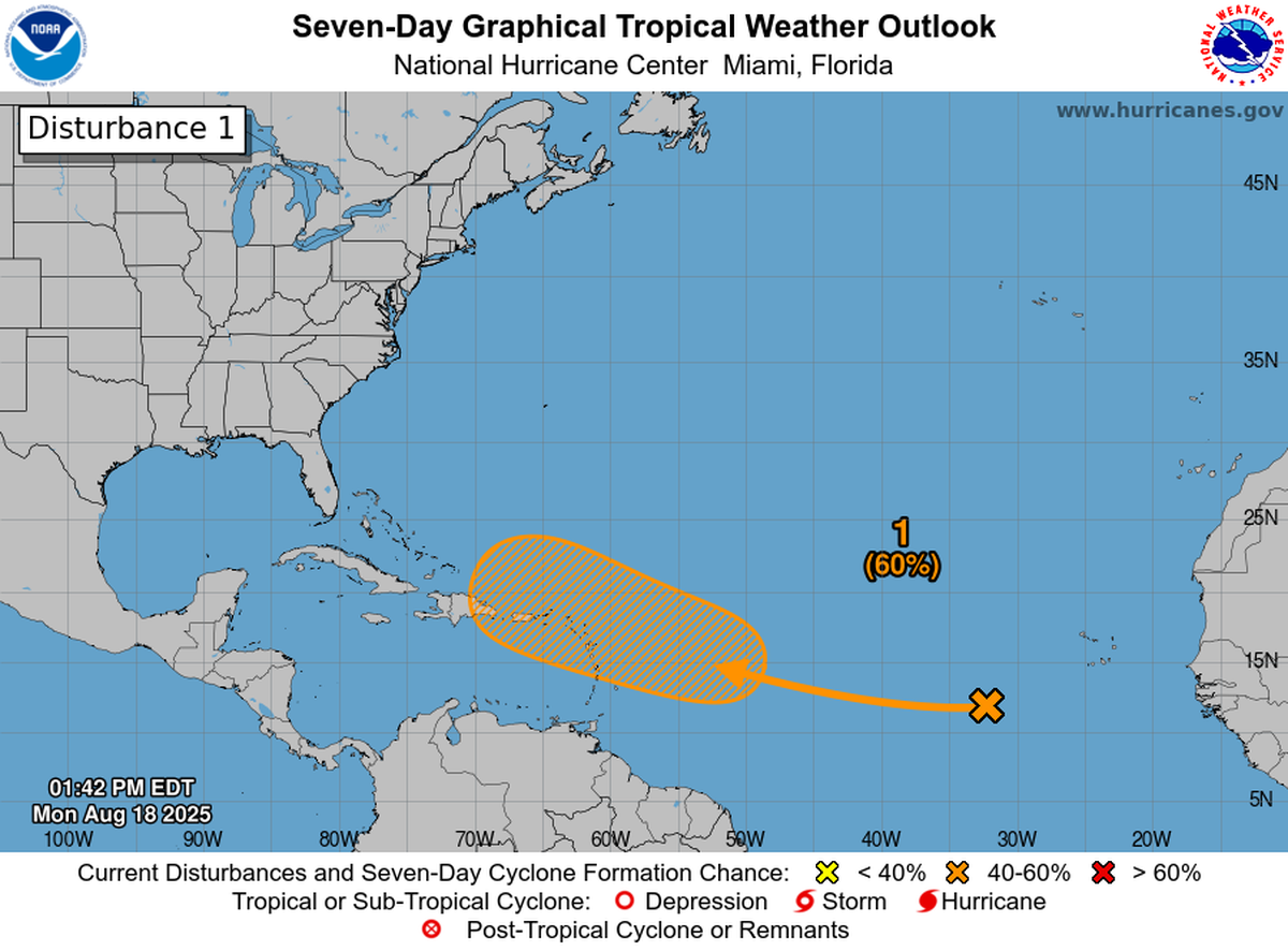 Forecasters are watching a new disturbance in the east Atlantic for possible formation this week.