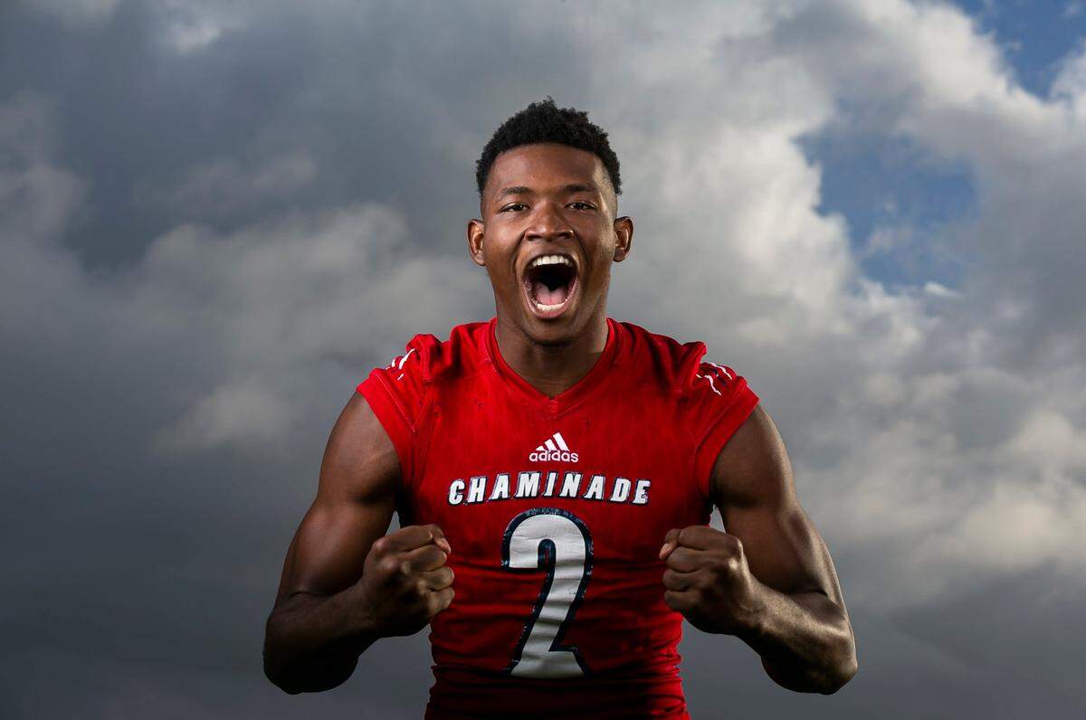 Broward Football Small School Co-Defensive Player of the Year Kenyatta Jackson, from Chaminade-Madonna, is photographed at Brian Piccolo Park in Hollywood, Florida on Tuesday, January 11, 2022.
