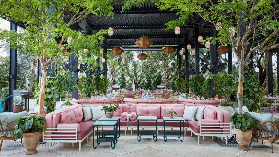 The outdoor terrace at Casadonna at the waterfront historic building in Edgewater that is home to Miami Women’s Club.