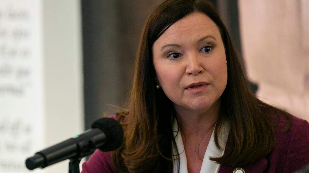 Florida Attorney General Ashley Moody speaks during a roundtable discussion at the American Museum of the Cuban Diaspora in Miami in February 2022.
