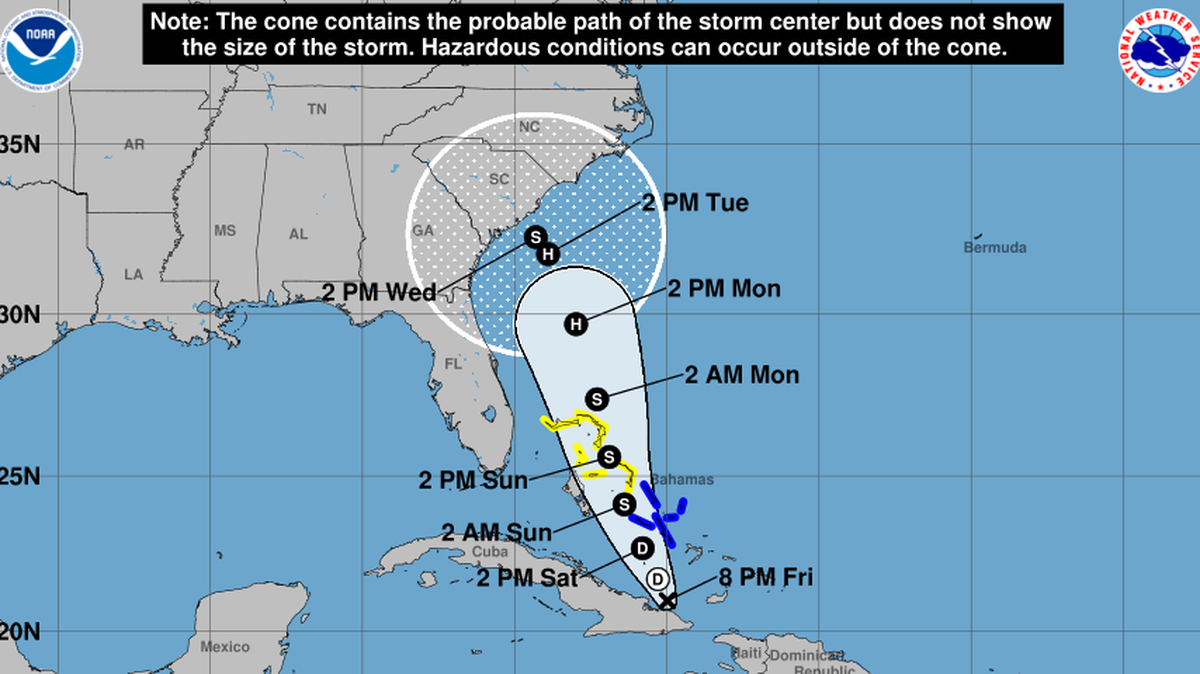 A tropical depression is expected to form on Saturday near the Bahamas.