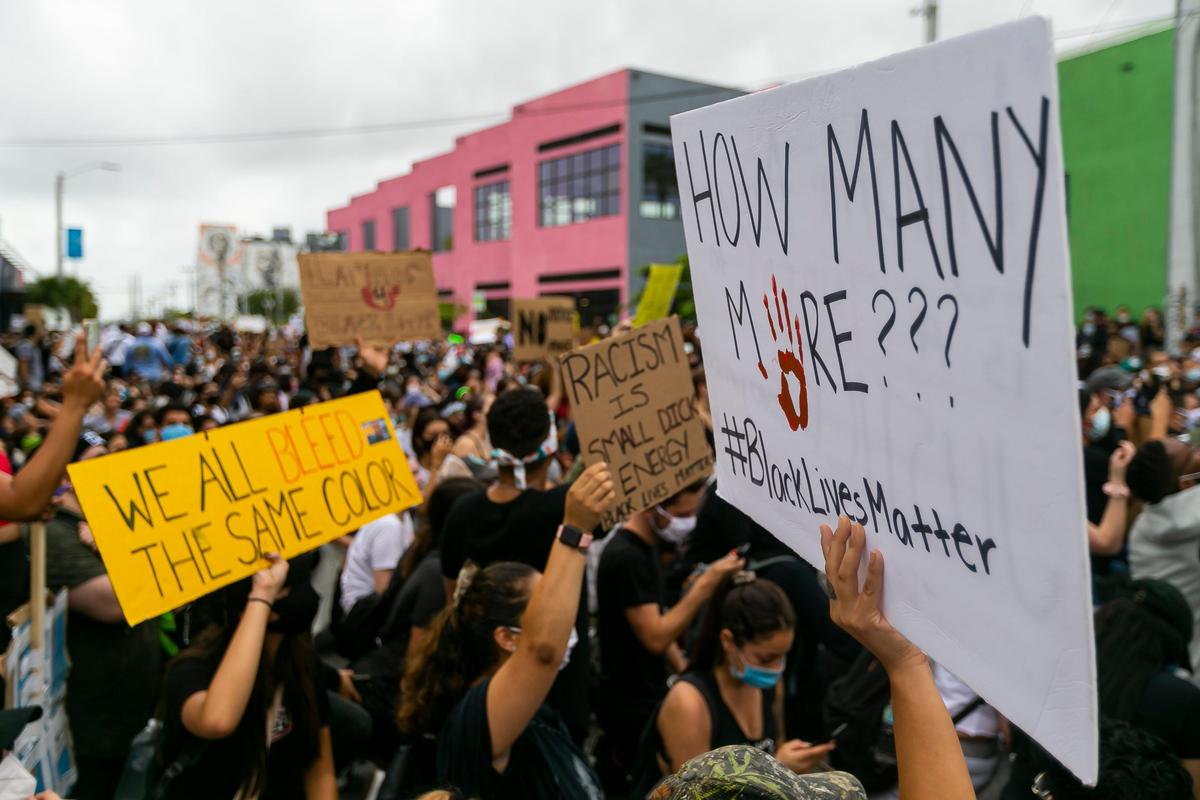 Activists attend a Justice for George Floyd rally in MiamiÕs Wynwood neighborhood on Friday, June 5, 2020.
