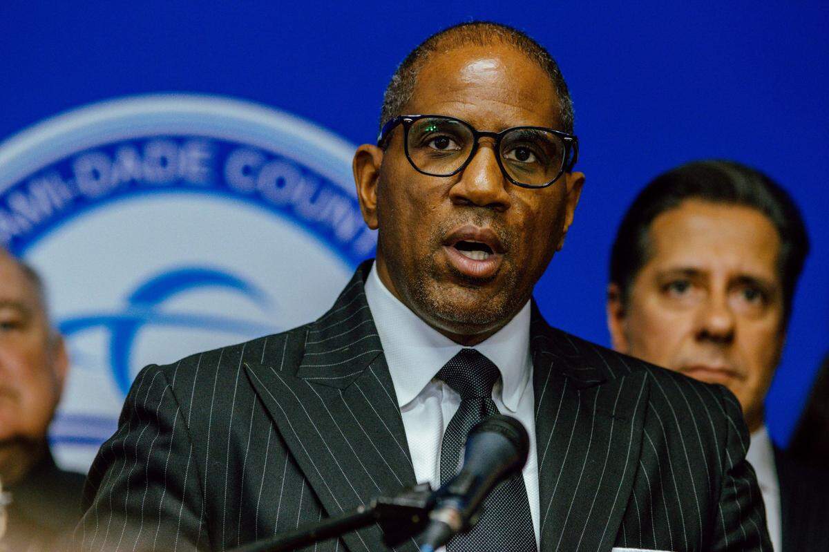 School Board Vice Chair Dr. Steve Gallon III speaks during a coronavirus school conference at the School Board Administration Building in Miami on March 13, 2020.