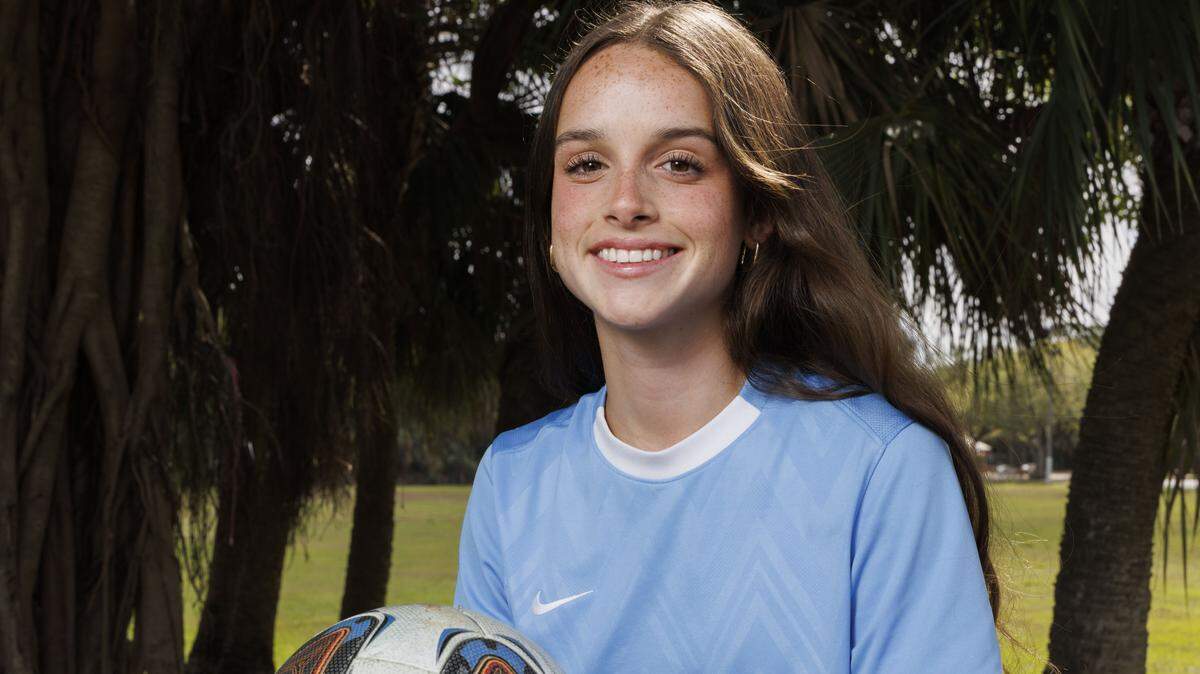 Nicole Lee, soccer player from Our Lady of Lourdes Academy, poses during the Miami-Dade Players of the Year photoshoot with the Miami Herald on Wednesday, March 11, 2026, at A.D. Barnes PArk in Miami, Fla.