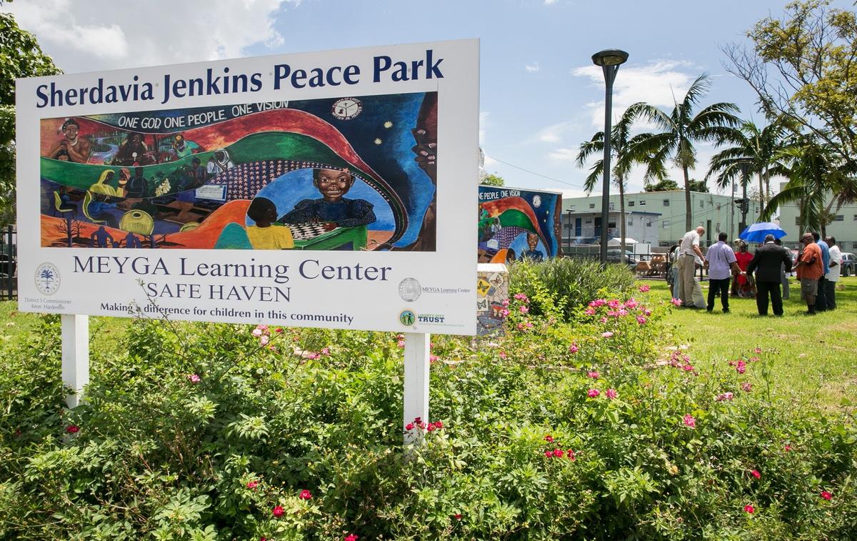 Sunday, July 1, 2018- Community leaders say a prayer for Sherdavia Jenkins as they pay tribute to Sherdavia Jenkins who was killed by a stray bullet in 2006 and an annual remembrance is held in her honor. The park is located on the corner of Dr. Martin Luther King Boulevard on NW 62nd street and 12th avenue in Miami. The gathering is to pay tribute to Sherdavia and more than 300 other kids killed in Miami-Dade over the past decade.