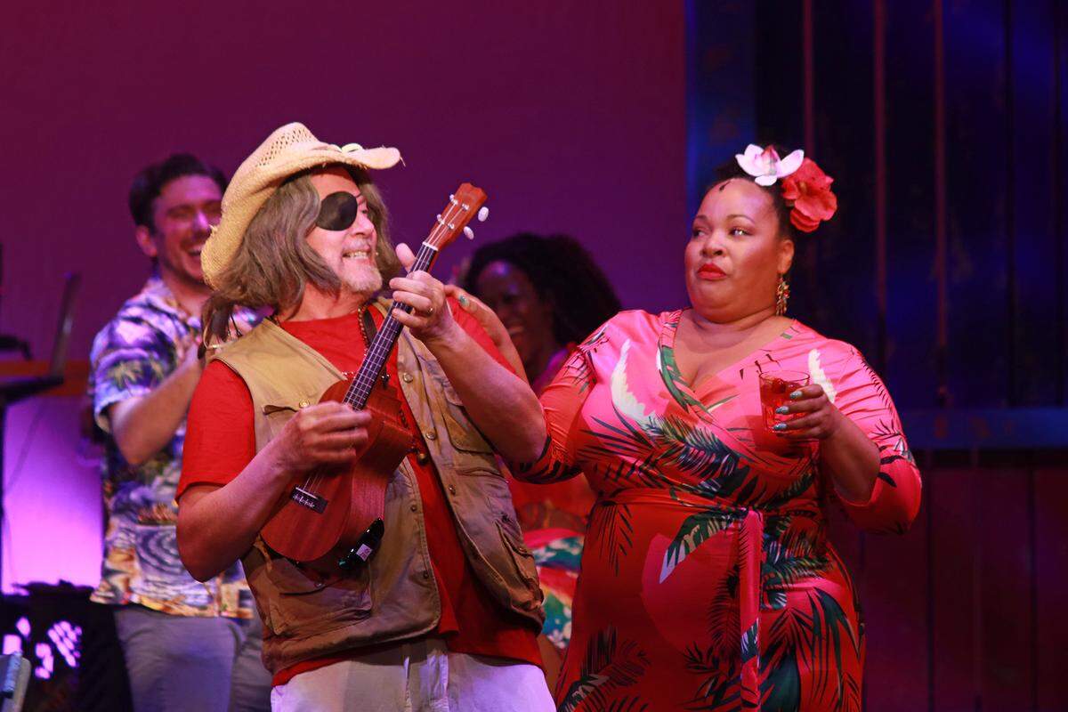 Stephen G. Anthony and Kareema Khouri in “Jimmy Buffett’s Escape to Margaritaville” at Actors’ Playhouse at the Miracle Theatre. (Photo courtesy of Alberto Romeu)