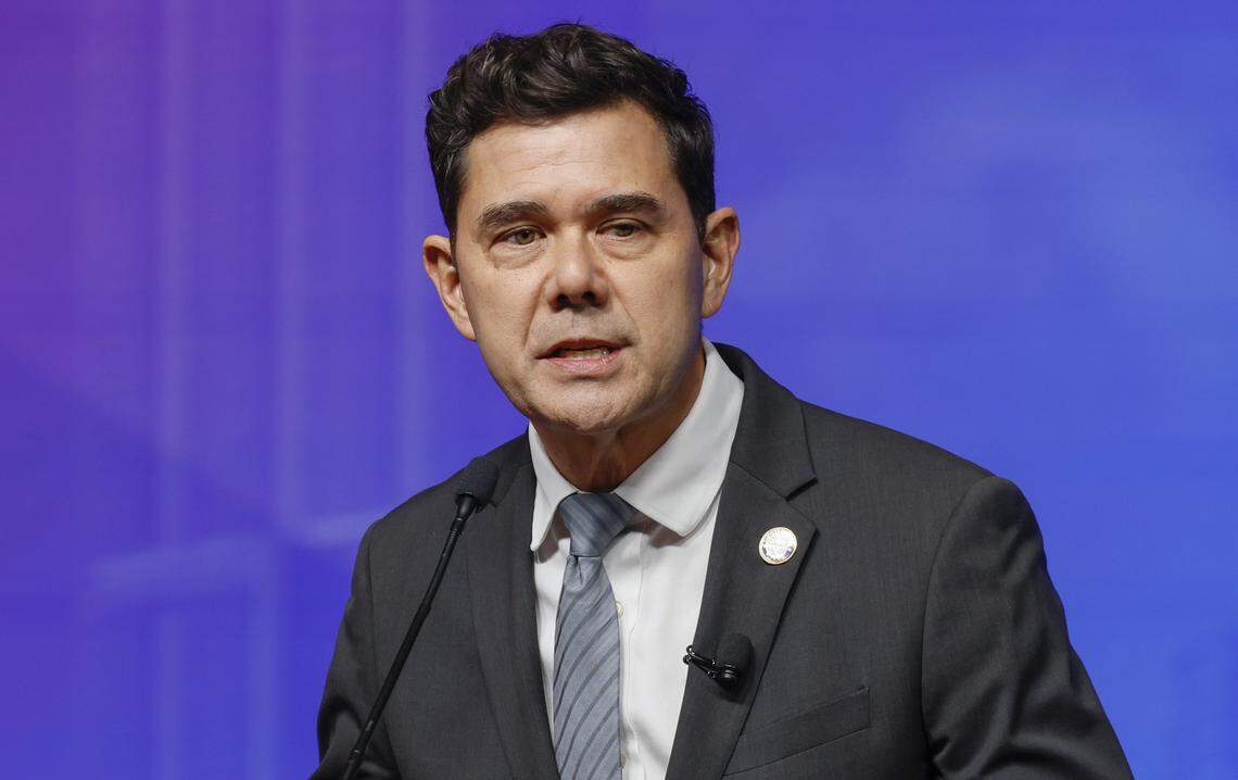 City of Miami mayoral candidate Ken Russell, a former city commissioner, speaks during the Miami Mayoral Debate at the Ziff Ballet Opera House at the Adrienne Arsht Center in Miami, FL, on Thursday, October 16, 2025. 