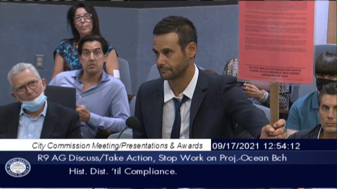 South of Fifth resident David Suarez addresses Miami Beach commissioners at a meeting Friday, Sept. 17, 2021.