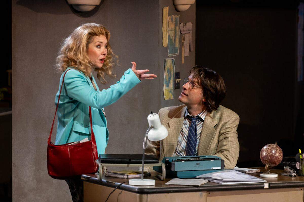 Caitlin Clouthier as Edna and Caleb Scott as police captain Marshall Frank in Nicholas Griffin’s “Dangerous Days.”