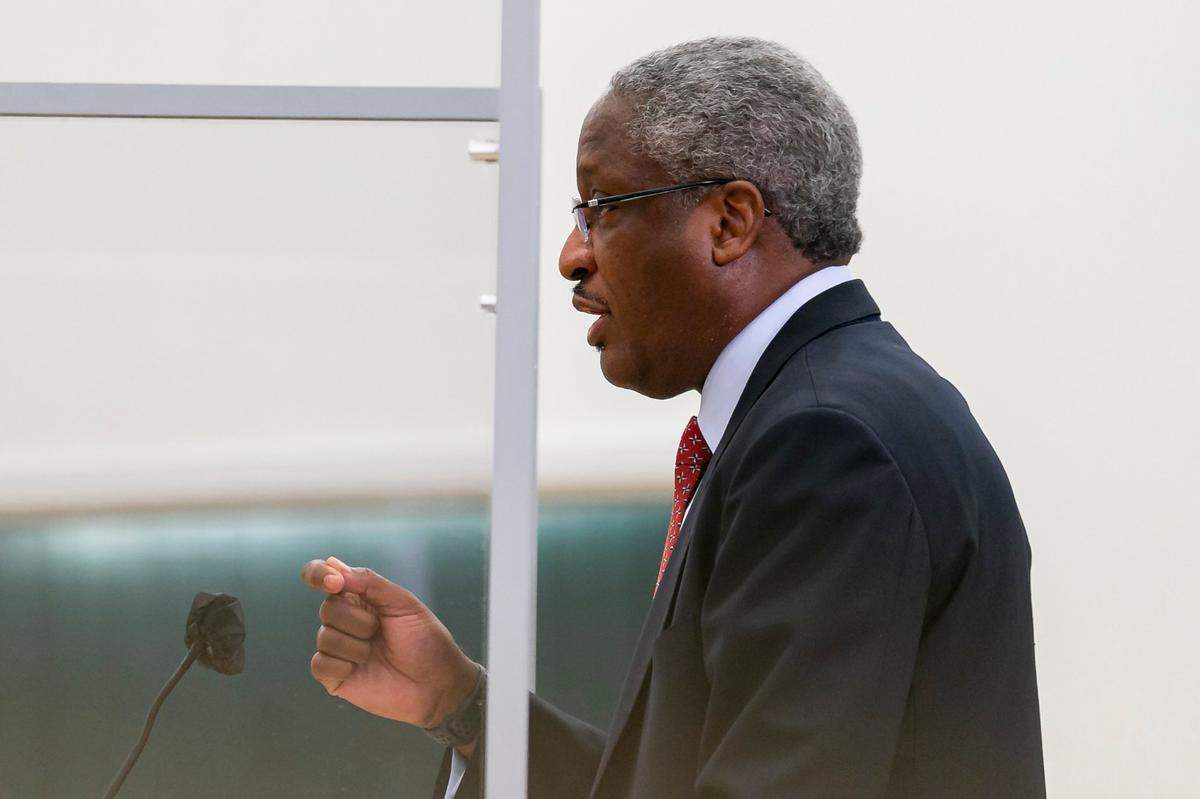 Attorney Albert E. Dotson Jr. speaks during a city council meeting at the Shirley M. Gibson City Hall in Miami Gardens on Wednesday, April 14, 2021.