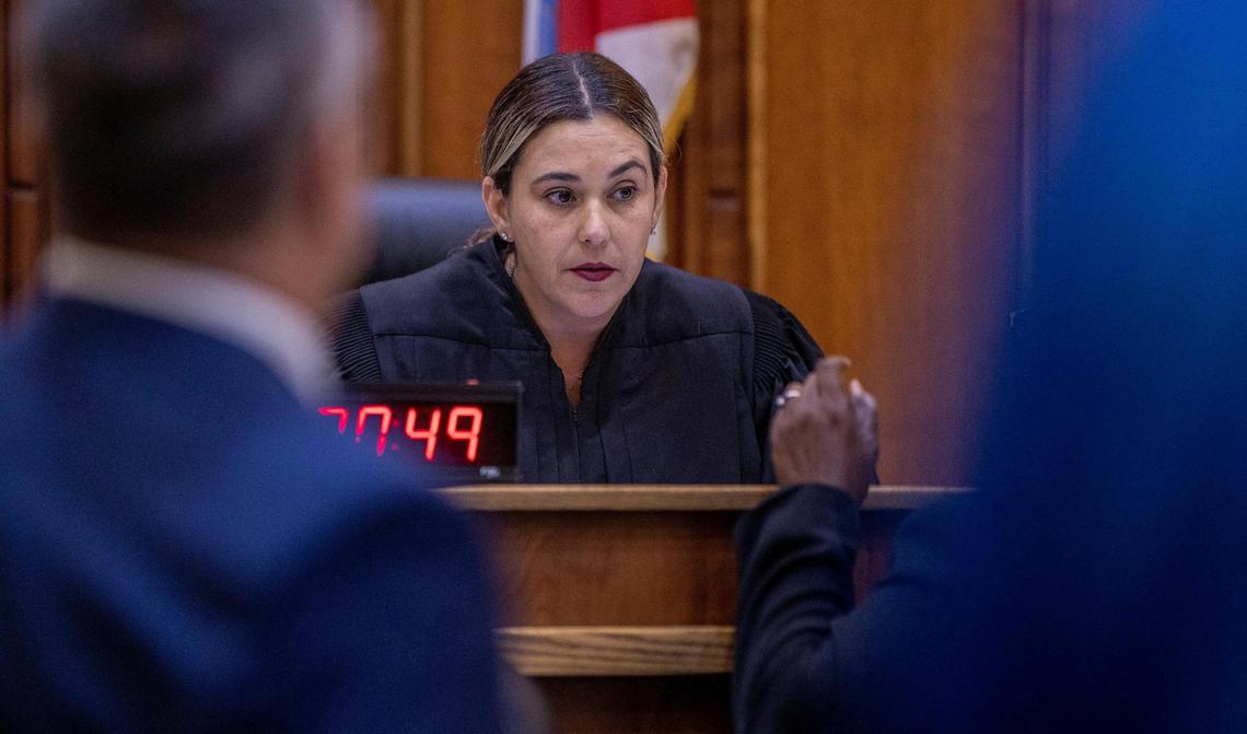 Judge Diana Vizcaino during an evidentiary hearing for Courtney Clenney, the OnlyFans model accused of murdering her boyfriend, Christian Obumseli, on April 3 in Miami.