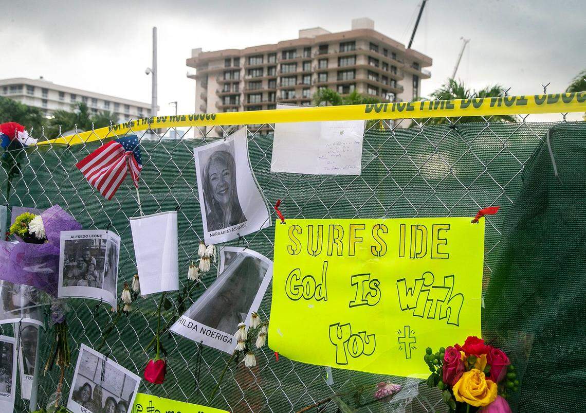 People keep posting photos of the missing, messages of love, support and prayers at a memorial wall created at Harding Avenue and 86th Street as rescuers continued their search for survivors.on day sixth after the inexplicable collapsed of the Champlain Towers South Condo, located at 8777 Collins Avenue in Surfside, on Tuesday, June 29, 2021.