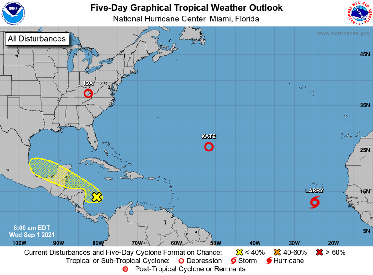 One hurricane, one tropical depression and one disturbance in the Atlantic Basin.