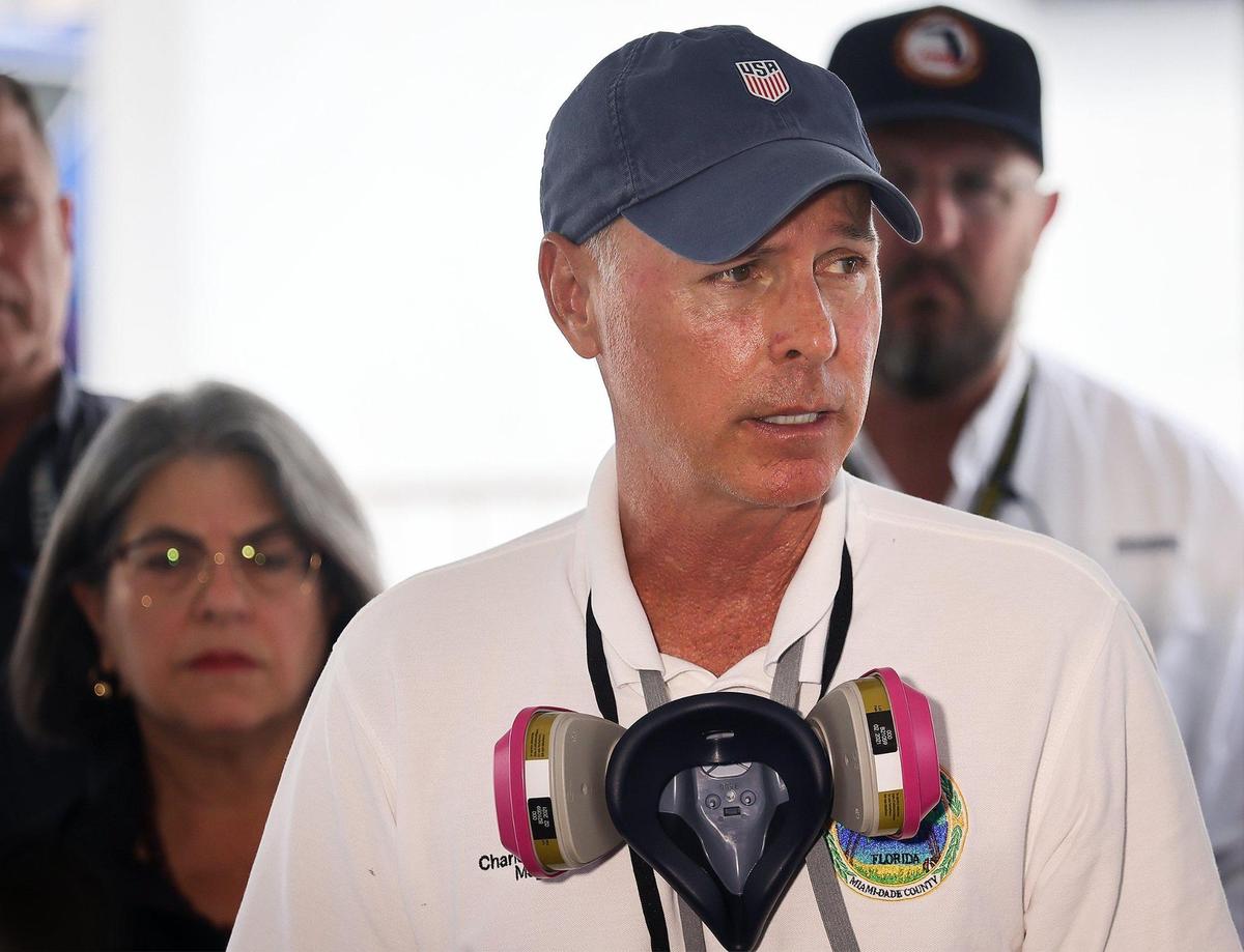 Mayor Charles Burkett speaks at a press conference regarding the partial collapse of the Champlain Towers South condo on July 11, 2021.