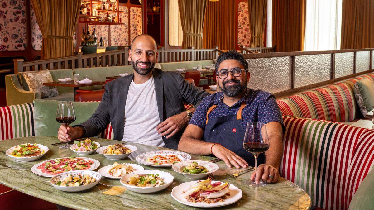 Partners Mohamed Alkassar and Chef Niven Patel at their new restaurant Erba in Coral Gables.