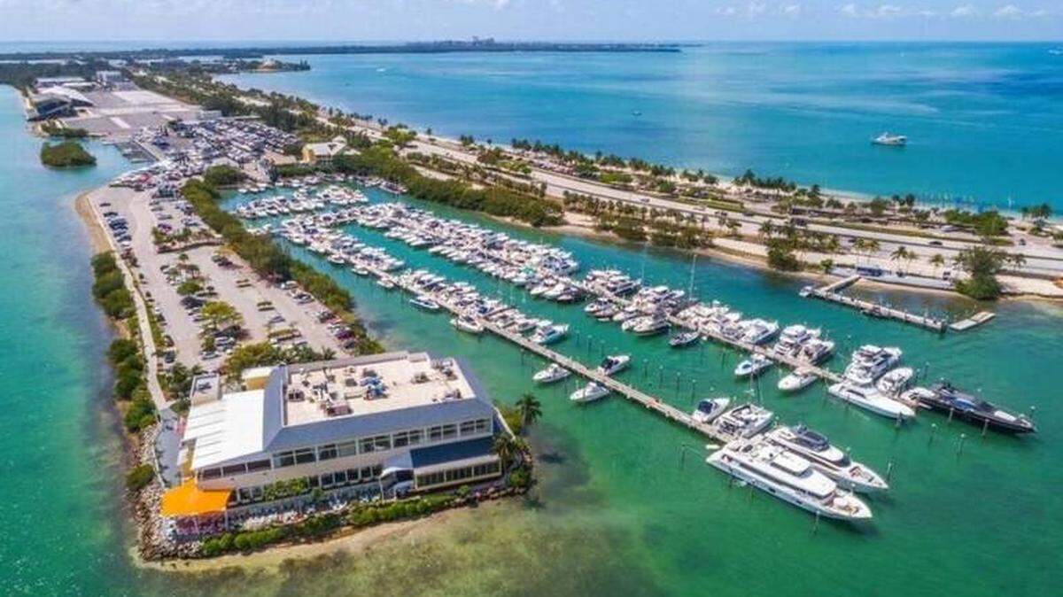 An aerial view of the city of Miami’s aging marina on Virginia Key.