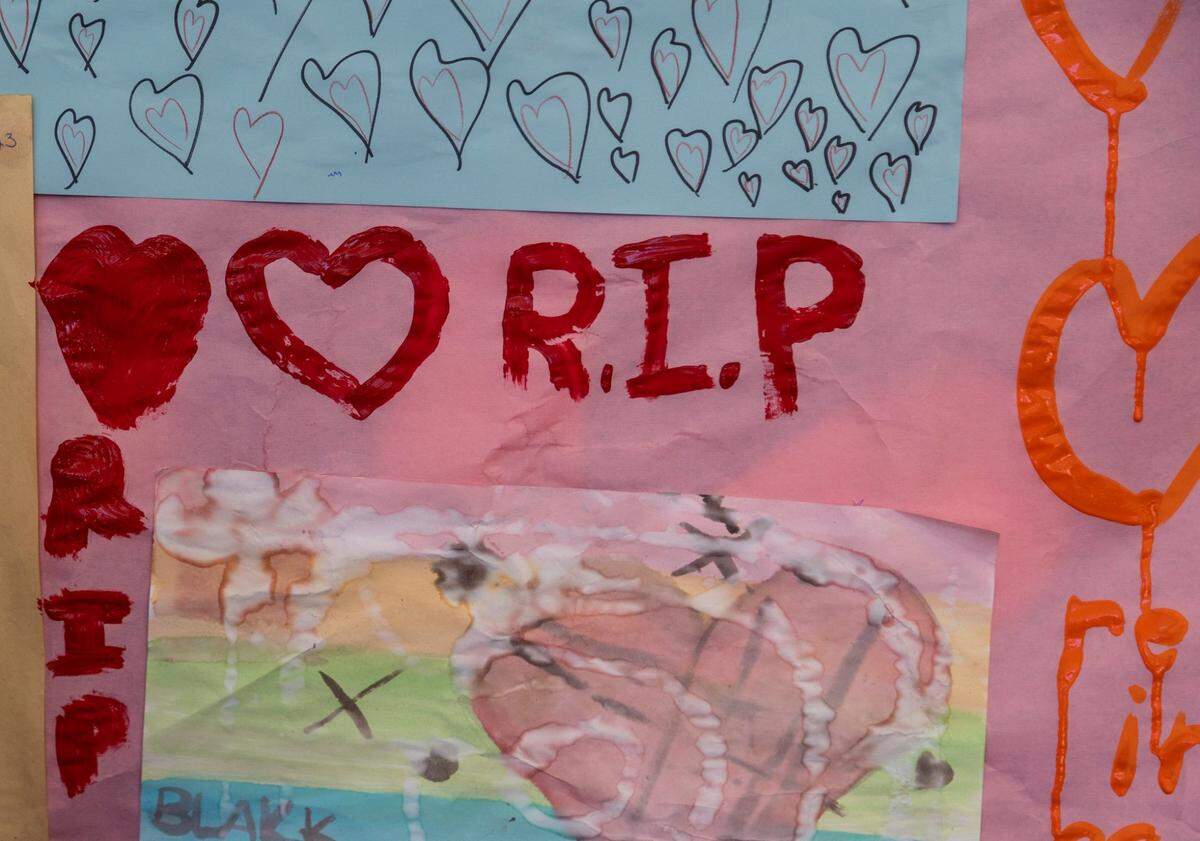 Detail from a small mural at Silver Lakes Middle School where students painted messages in memory of those killed at Marjory Stoneman Douglas High School five years ago.