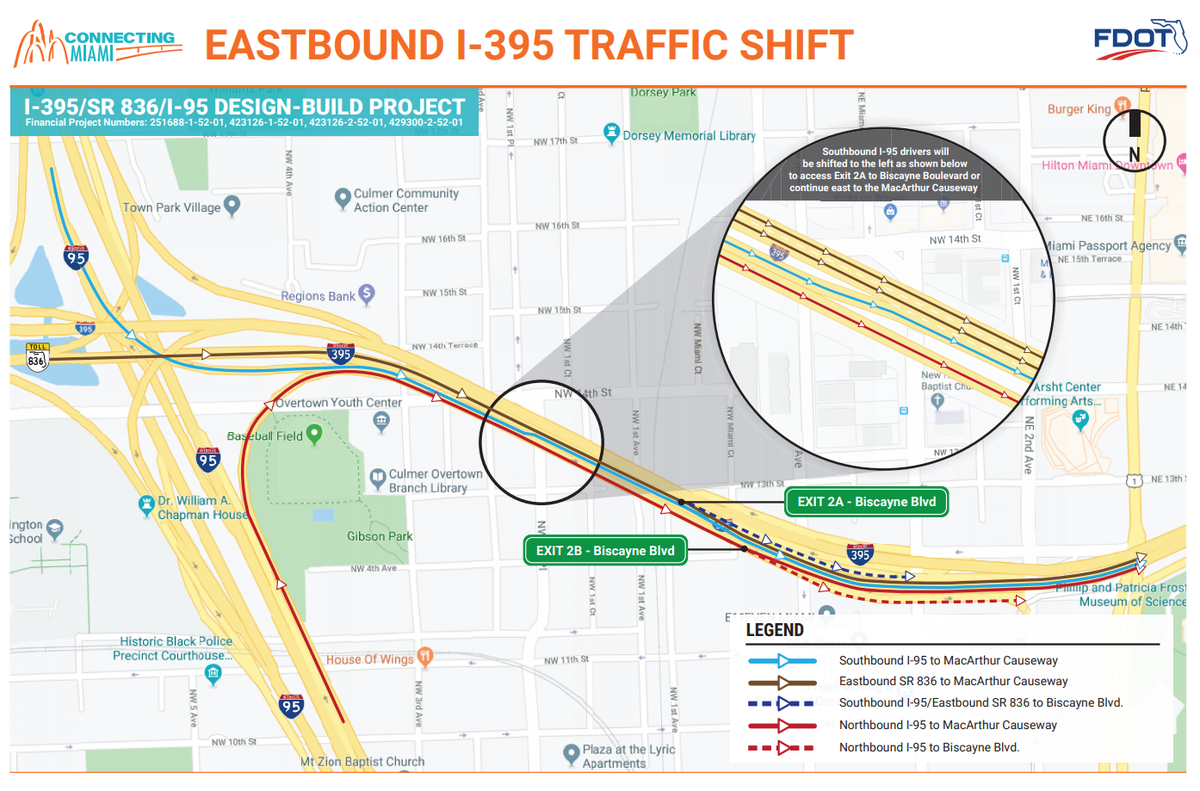 Starting on Friday, there will be a new traffic pattern coming to I-395 where SR 836 and northbound and southbound Interstate 95 feed into I-395, and continue into  Biscayne Boulevard’s two exits.&nbsp;