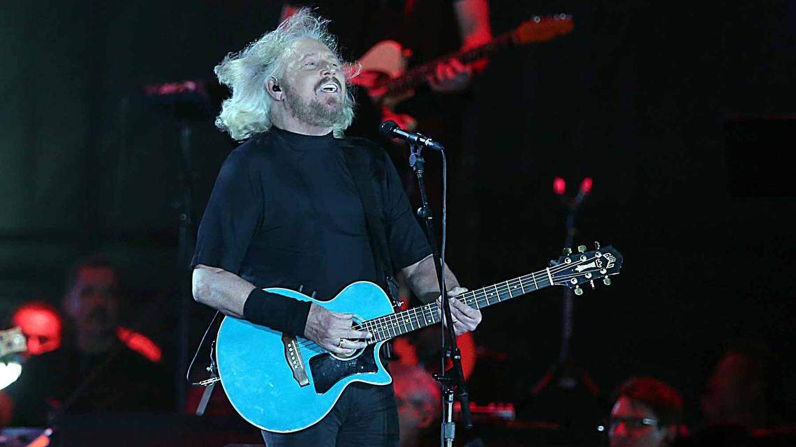 Barry Gibb performs during the Hard Rock Rising Miami Beach, Global Music Festival, celebrating the 100th Birthday of the City of Miami Beach, on Thursday March 26, 2015. He is scheduled to perform at the Chris Evert Pro-Celebrity Gala on Nov. 23, 2019.