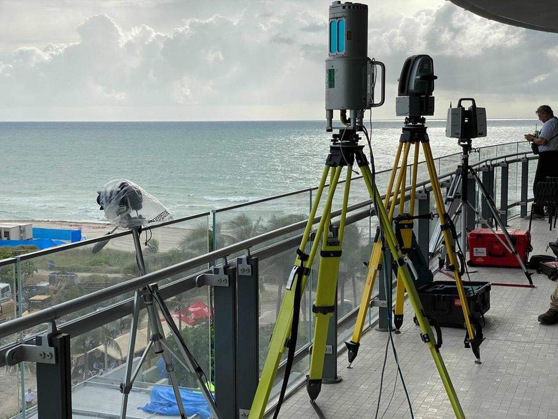 Cameras and lidar used by NIST and its partners scan and record the site of the Champlain Towers South condominium.