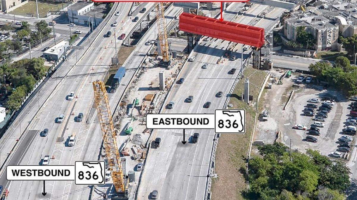 A Florida Department of Transportation rendering shows where parts on State Road 836 are scheduled to close staring Friday night, Dec. 12, 2025, for road construction.