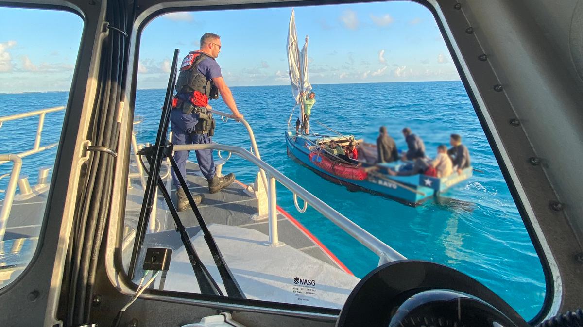 A crew from U.S. Coast Guard Station Islamorada encounters a Cuban migrant boat off the Florida Keys Thursday, Nov. 24, 2022.