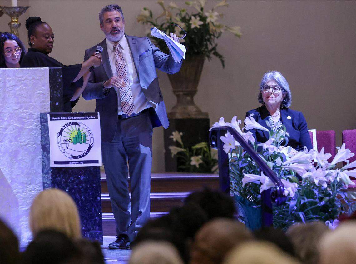 Miami-Dade Housing and Community Development Director Nathan Kogan, center, agrees that the way median income is calculated needs to be adjusted during PACT’s annual meeting with local leaders.