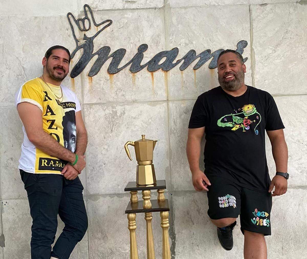 Adrian Castro, left, of Union craft beer bar, and Will Rivera of Doral’s Dream State Brewing, helped found Miami Beer Week, which starts April 20. They will bring the event’s “totem” to the more than 18 events going on around Miami.