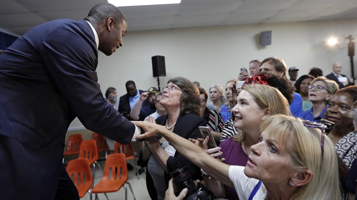 Florida Democratic gubernatorial candidate Andrew Gillum greets supporters at a Democratic Party rally Friday, Aug. 31, 2018, in Orlando.