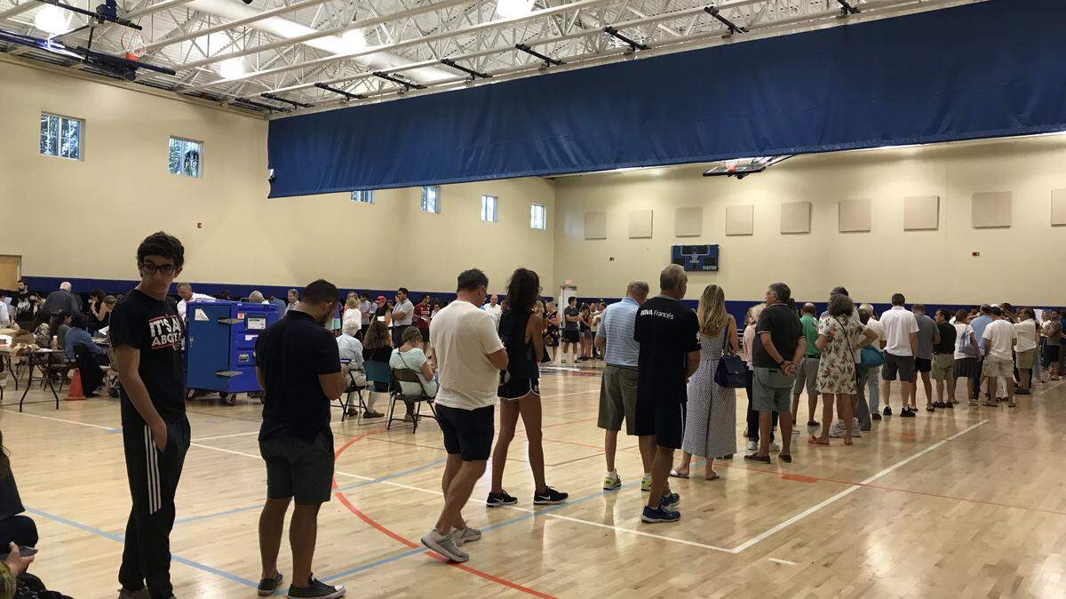 Key Biscayne voters line up at their polling place.
