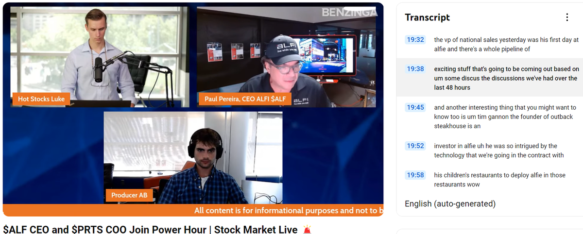 The Securities and Exchange Commission says Alfi CEO Paul Pereira made material misrepresentations on this YouTube streamed show watched by stock investors.