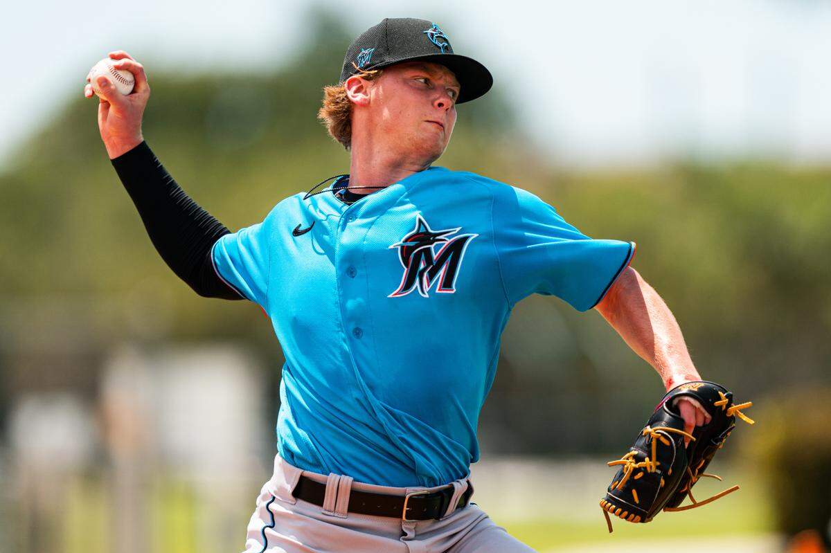 Miami Marlins at 2020 Summer Camp on July 7, 2020 at the Marlins Spring Training facility at Roger Dean Chevrolet Stadium in Jupiter, Florida.
