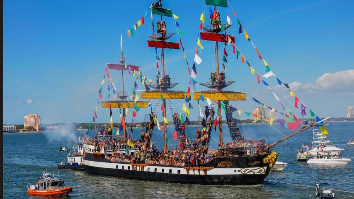 The pirate ship José Gasparilla at the Gasparilla Pirate Festival in Tampa.