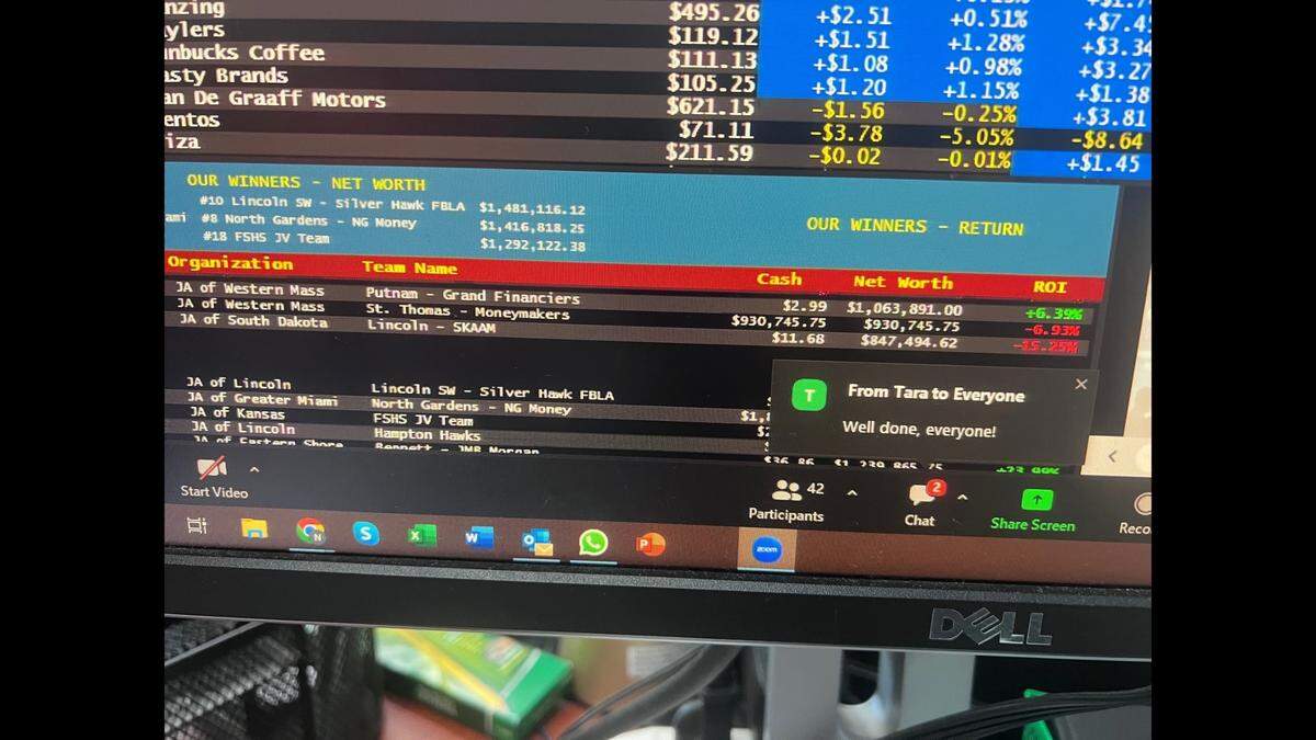 This screenshot shows the all-girls NG Money team second&nbsp;place win&nbsp;in Junior Achievement’s annual National Stock Market Challenge.&nbsp;