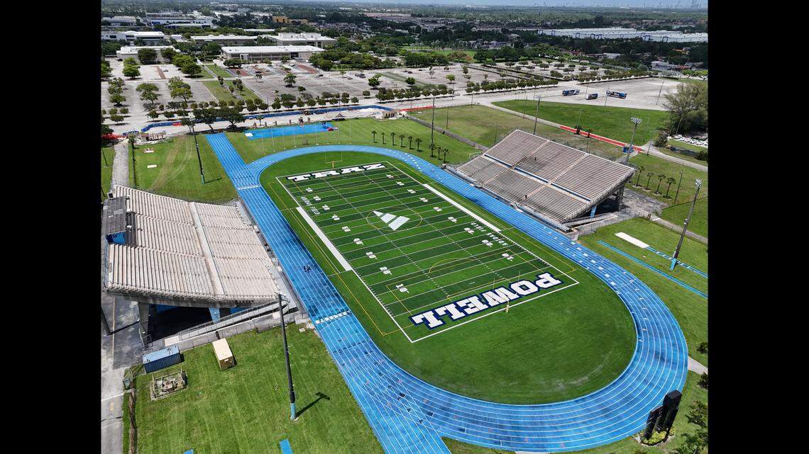 The adidas logo in the middle of what’s now “adidas Field at Traz Powell Stadium.”