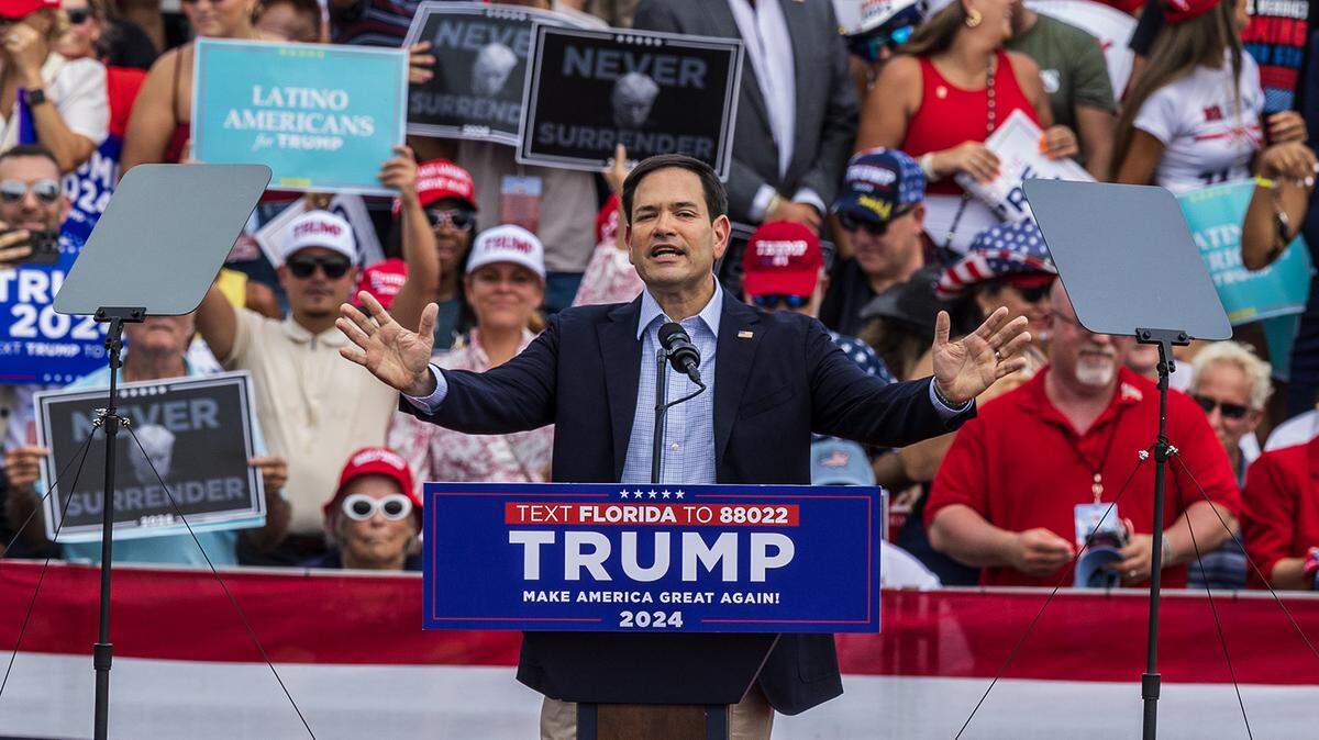 Florida U.S. Senator Marcos Rubio speaks during a former President Donald Trump’s rally at the Trump National Doral Miami, in Doral on Tuesday, July 09, 2024.