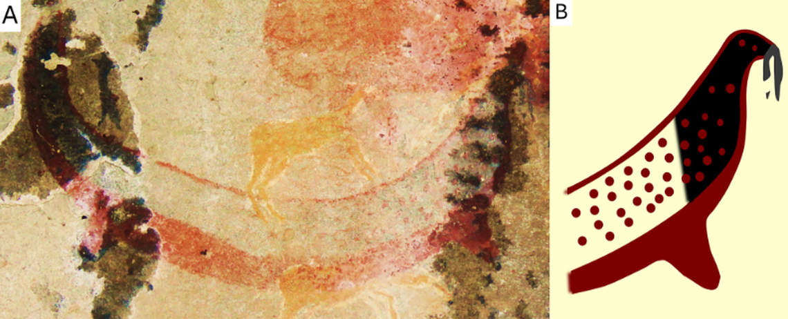 The artwork showed a long animal with two tusks and was reconstructed by researchers.