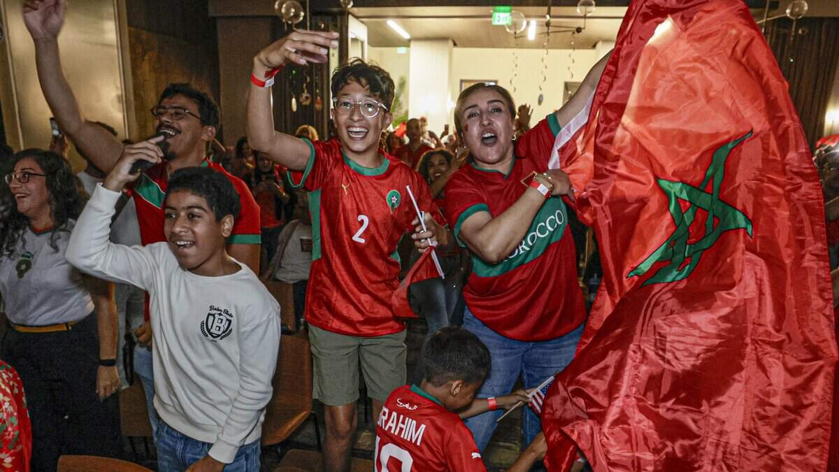 Morocco soccer fans react at the Morocco World Cup Watch Party at the Thesis Hotel in Coral Gables, Florida, during the soccer match between Morocco and Brazil on Saturday, June 13, 2026.