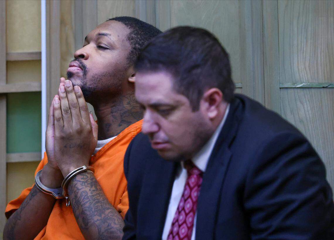 Anthawn Ragan Jr., 31, reacts while hearing the judge sentence for the murder of 10-year-old Aaron Vu during a 2013 robbery at the family's nail salon. Ragan was sentenced by Miami-Dade Circuit Court Judge Marisa Tinkler Mendez on Tuesday, March 10, 2026.